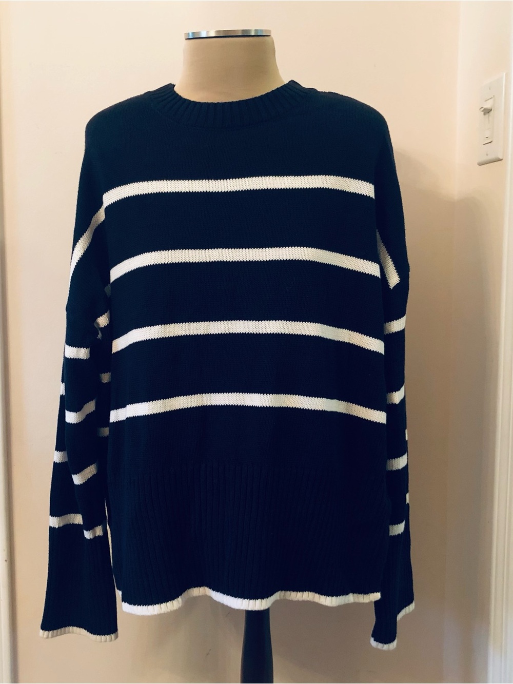 Sincerely Jules Navy and White Striped Crewneck Sweater